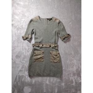 Cynthia Steffe Wool Dress Womens Sm Long Sleeve Army Green Belted Y2K - Repaired